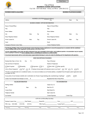 City of Clovis Business License  Form