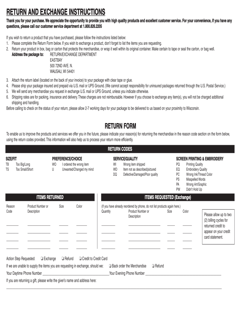 Eastbay Return Policy  Form