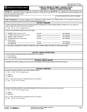 VA Form 21 0960N 3 Loss of Sense of Smell Andor Taste Disability Benefits Questionnaire Vba Va