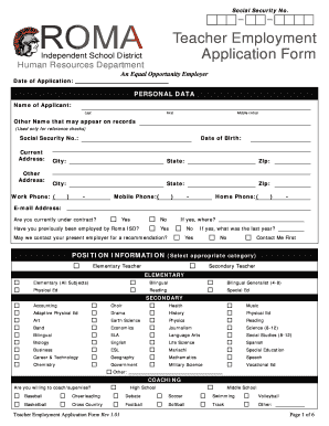 Print a Blank Employment Application for Teaching  Form