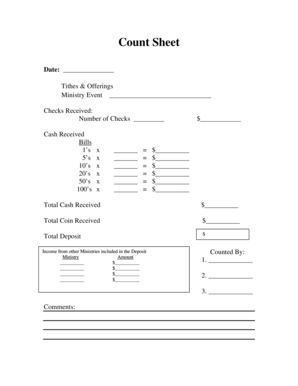 Count Sheet Tithes and Offerings Idcag  Form