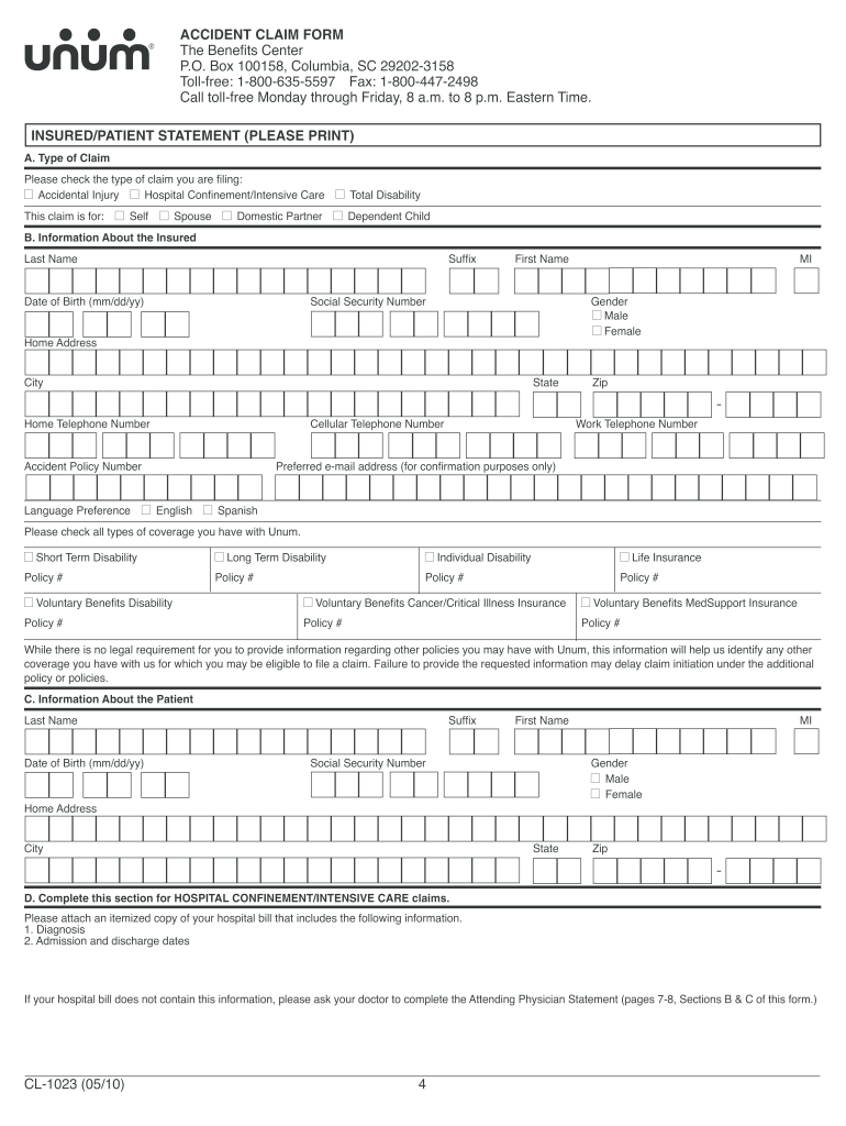 Unum Accident Claim Form PDF