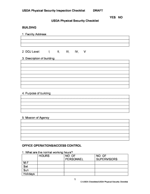 Usda Physical Security Checklist  Form