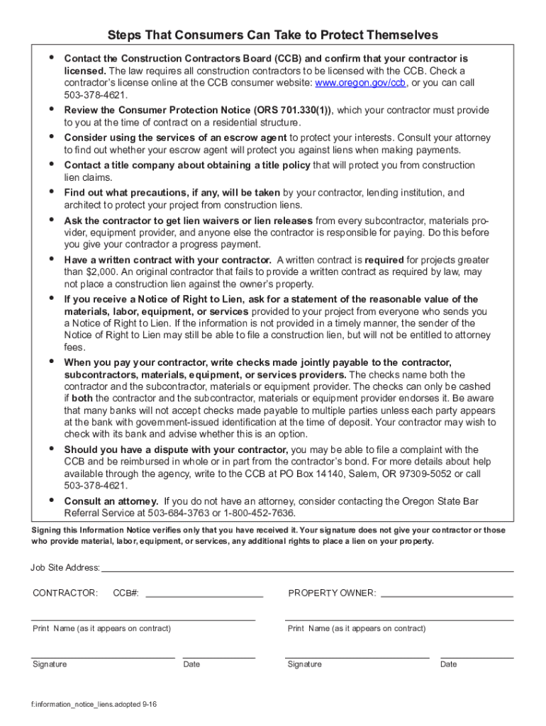 Oregon Notice Owner  Form