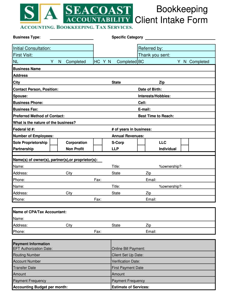 Bookkeeping Client Intake Form