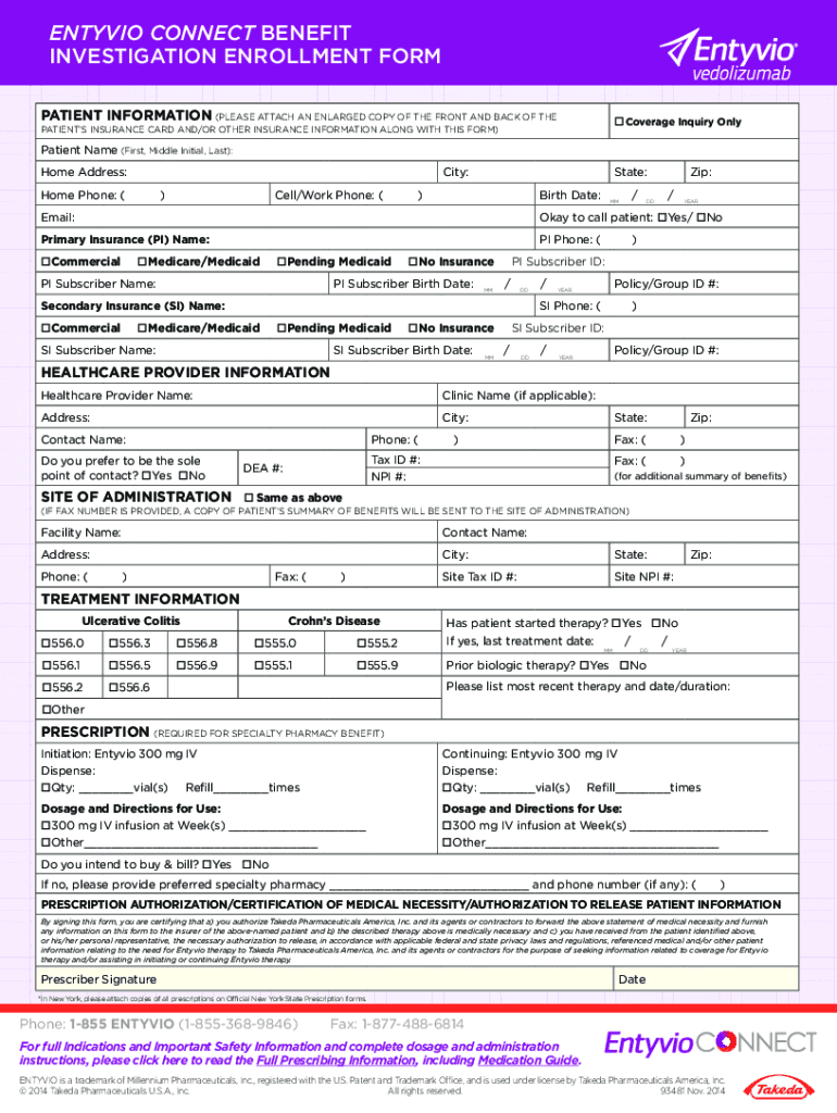 Entyvio Connect Claims Address  Form