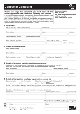 General Complaint Consumer Affairs Victoria Consumer Vic Gov  Form