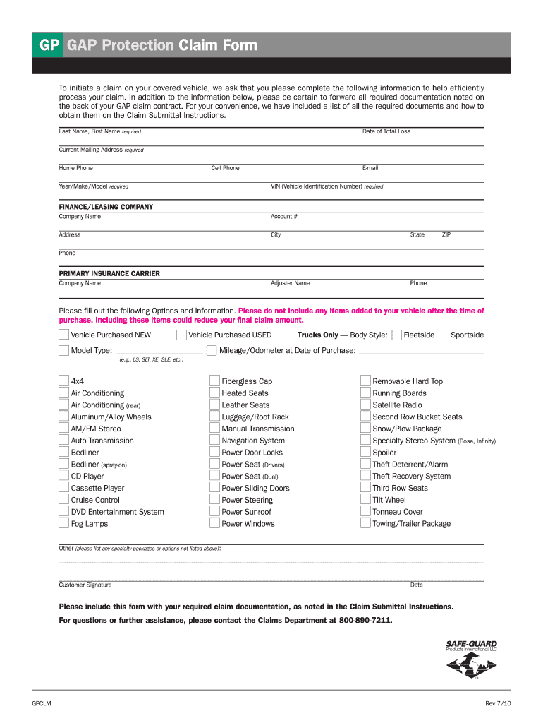  Gap Protection Claim Form 2010