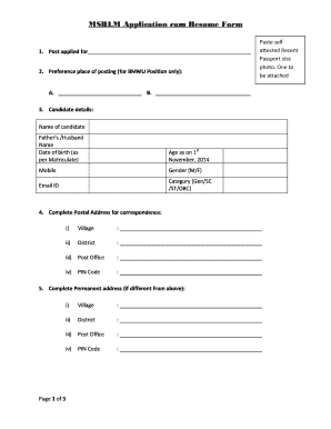 Msrlm Application and Resume Form