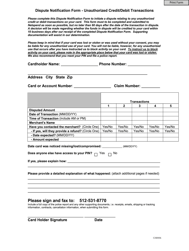 Get and Sign Dispute Documents at Netspend  Form