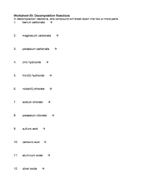 Worksheet 3 Decomposition Reactions  Form