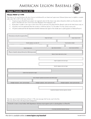  Player Transfer Form #76 the American Legion Dept of NC Nclegion 2013-2024