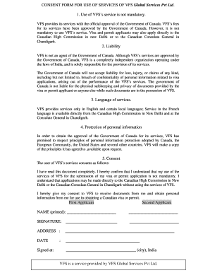 CONSENT FORM for USE of SERVICES of VFS Global Services Pvt Ltd