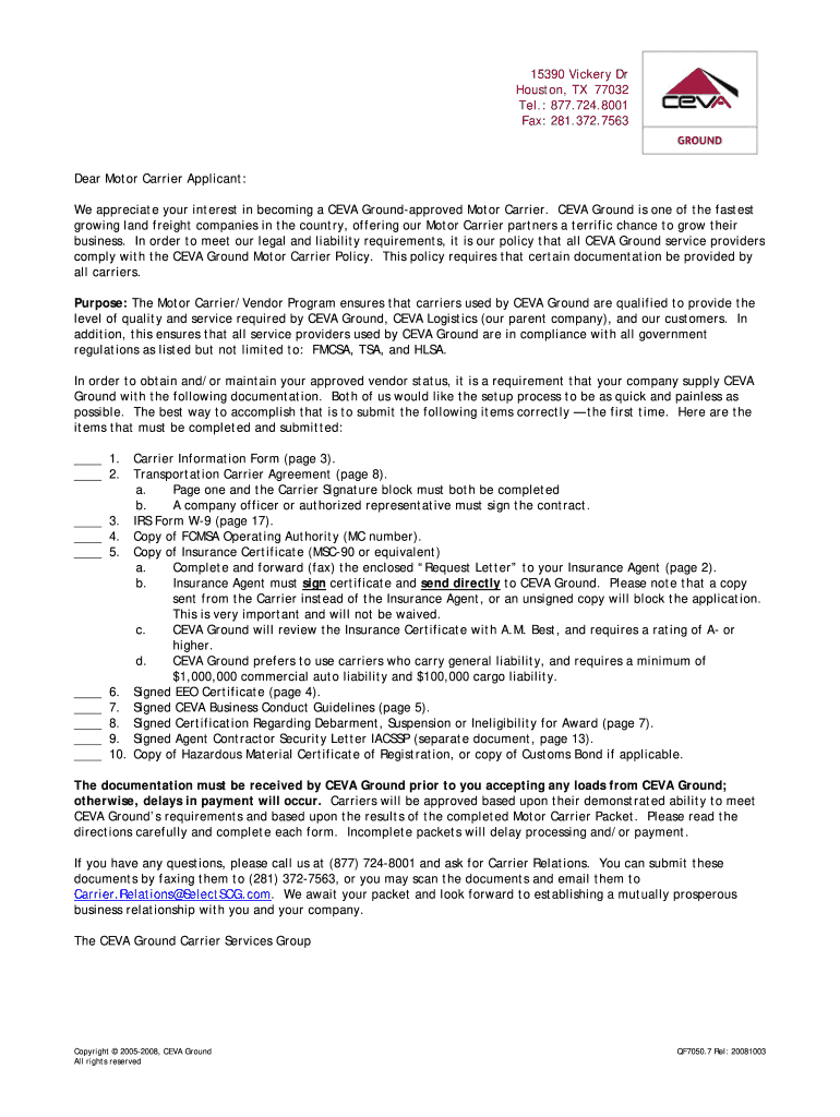 Ceva Logistics Carrier Setup  Form