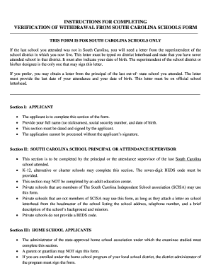  South Carolina Verification of School Withdrawal Form GED Testing 2013