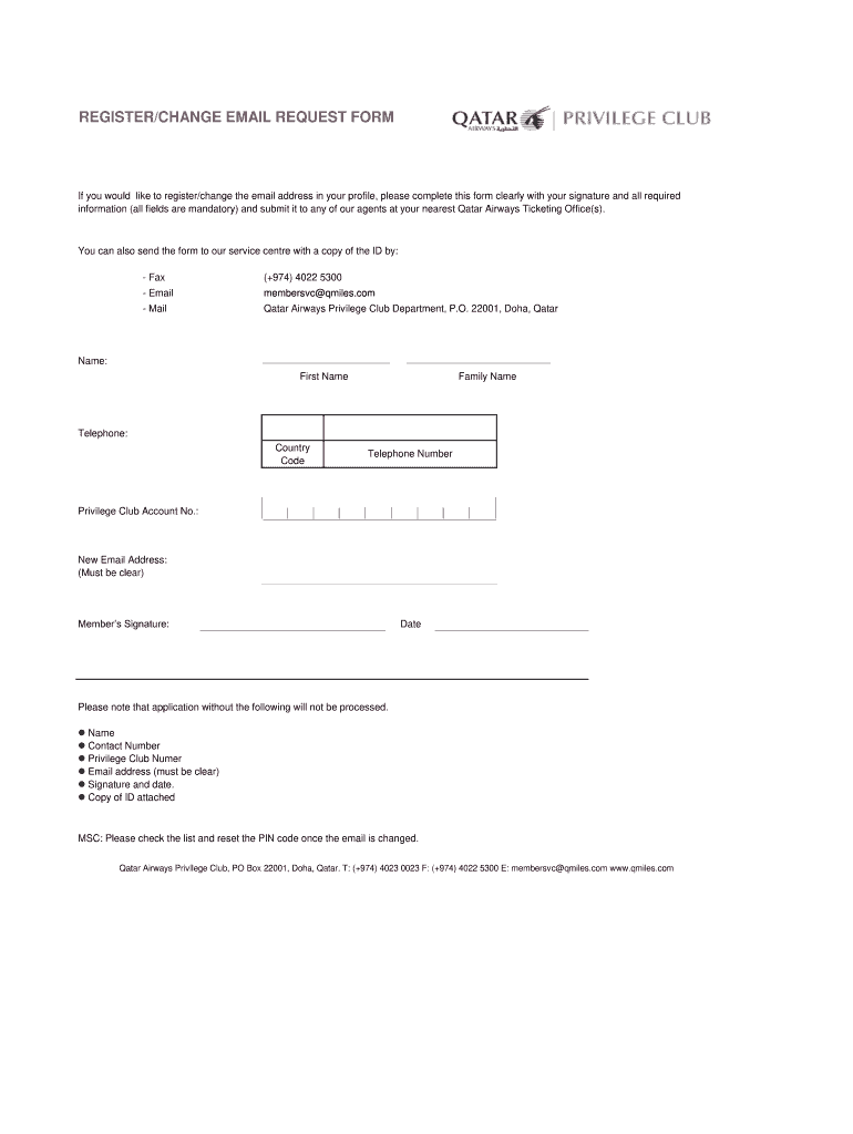 Qatar Airline E Mail  Form