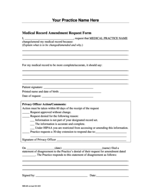 REQUEST for AMENDMENT in MEDICAL RECORD Patient Name  Form
