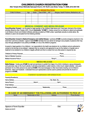 Children&#039;s Church Registration Form
