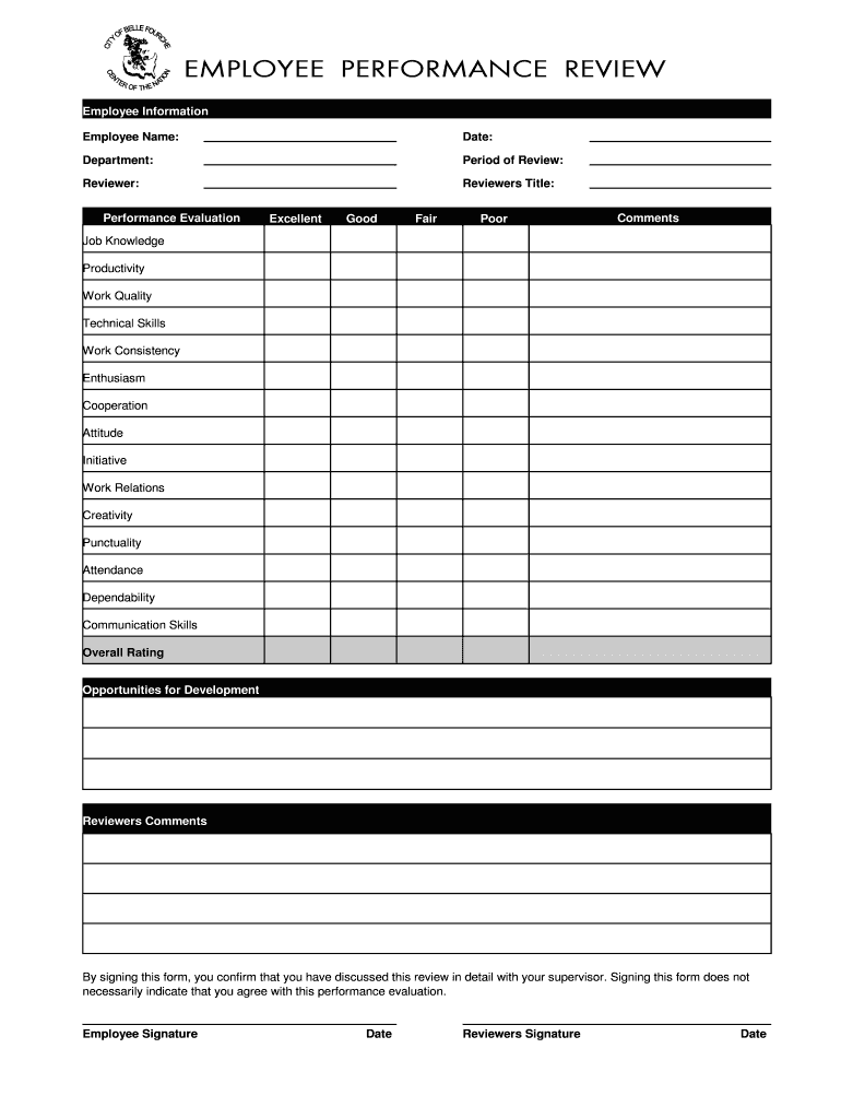 Sample Employee Performace Review Forms