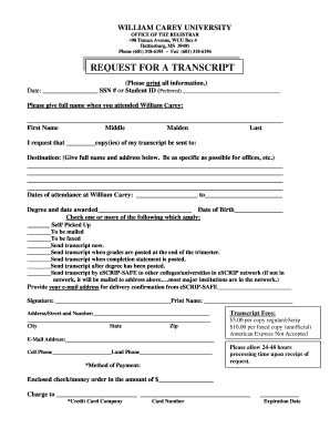 William Carey University Transcript  Form