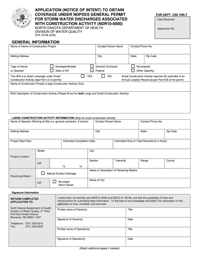  APPLICATION NOTICE of INTENT to OBTAIN COVERAGE under 2005