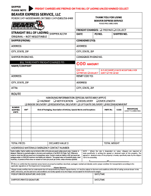 Beaver Express Tracking  Form