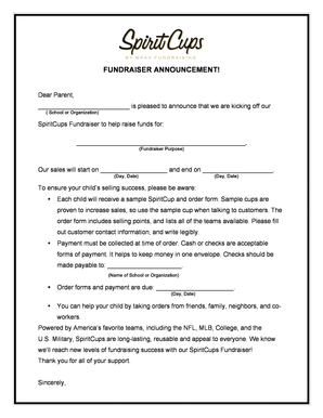 FUNDRAISER ANNOUNCEMENT BRAX Fundraising School Sports  Form