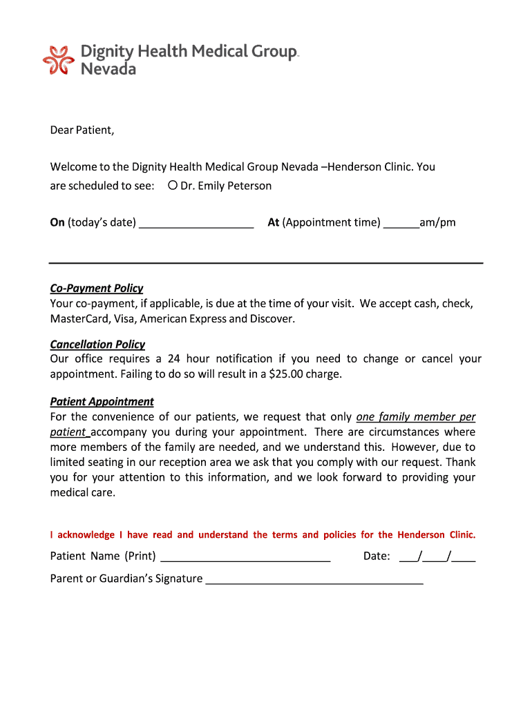 Dignity Health Authorization Form