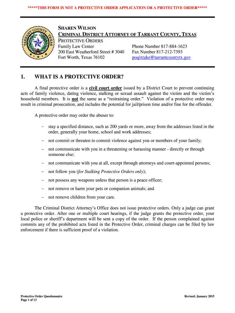  Tarrant County Restraining Order 2015-2024