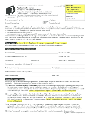  Non Child Care Waiver Form Chesterfield County Public Schools 2014