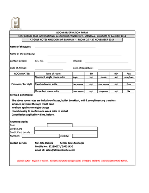 Bahrain Hotel Fee Receipt  Form