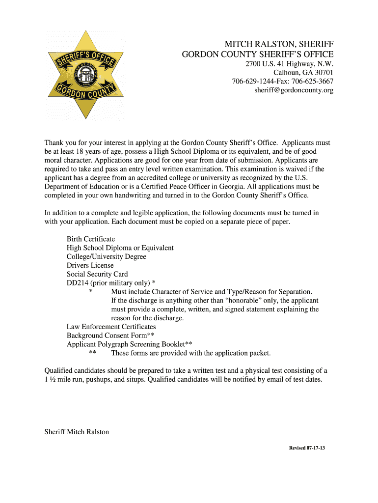 Employment Application  Gordon County Sheriff&#39;s Office  Gordonsheriff  Form