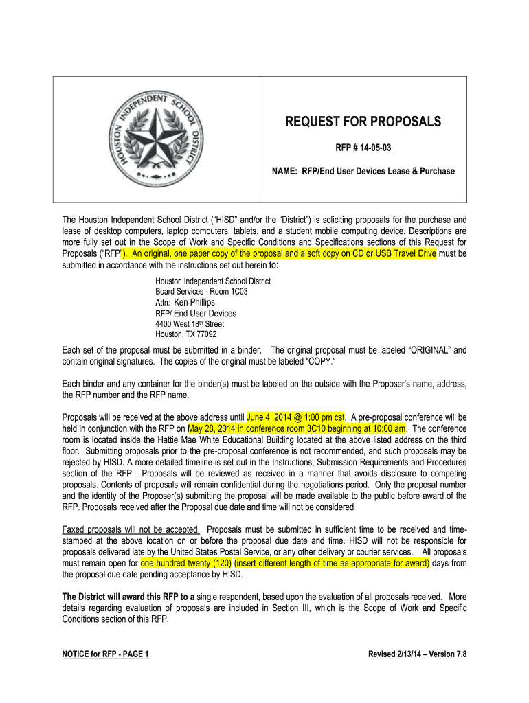  140503 RFP End User Devices V 4 1 Houston Independent School Houstonisd 2014