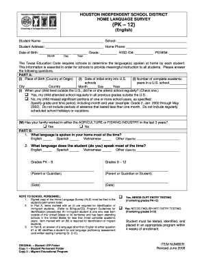 Home Language Survey Form Texas