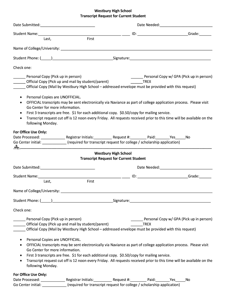 Westbury High School Transcript Request for Current Student Date Bb  Houstonisd  Form