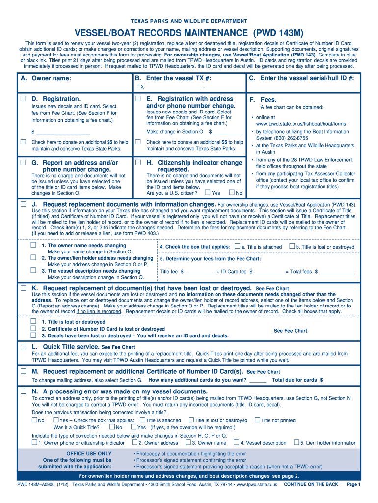  Texas Boat Sticker Replacement Form Pwd 143m 2012