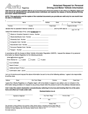  Notarized Request for Personal Driving and Motor Vehicle Information 2004