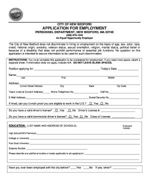 New Bedford Police Cadet Application  Form