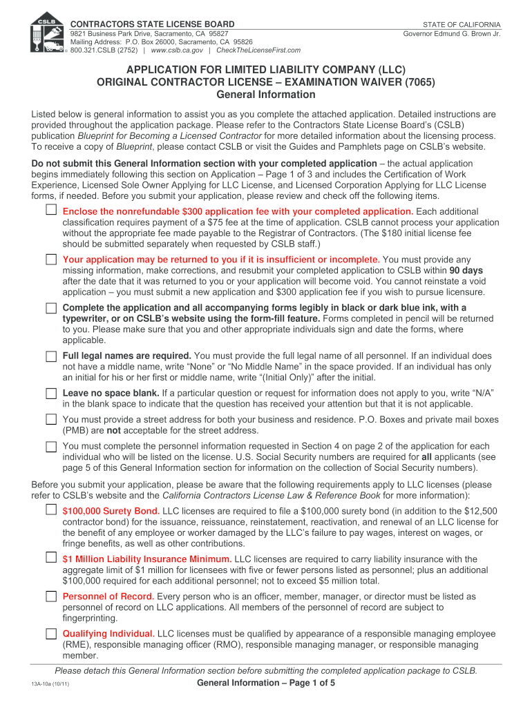 Original Contractor Licence  Form