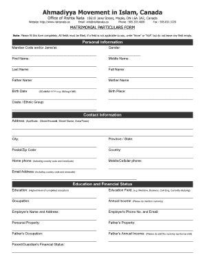 Rishta Nata Canada  Form