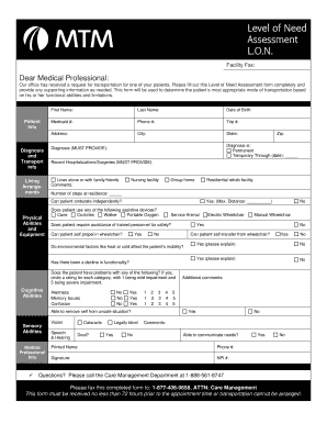 Mtm Level Need  Form