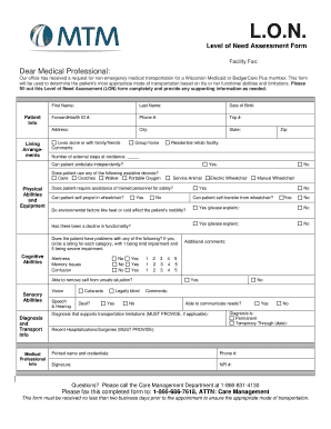 Mtm Level of Need Form