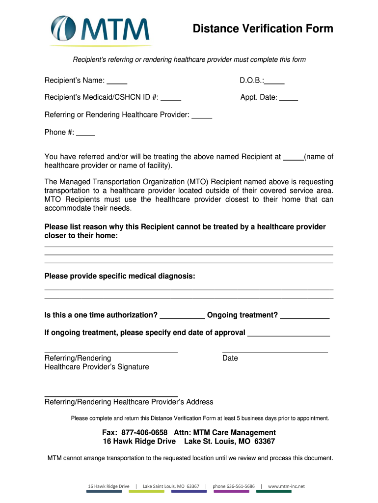 Distance Verification  Form