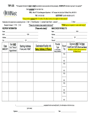 Gas Mileage Reimbursement Log MTM, Inc  Form