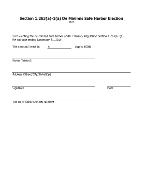 De Minimis Safe Harbor Election Printable  Form