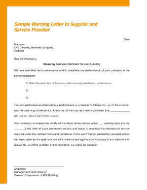 Warning Letter to Vendor for Non Compliance  Form