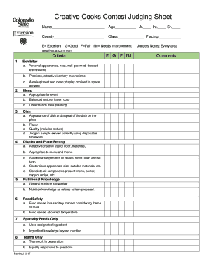 Creative Cooks Contest Judging Sheet  Form
