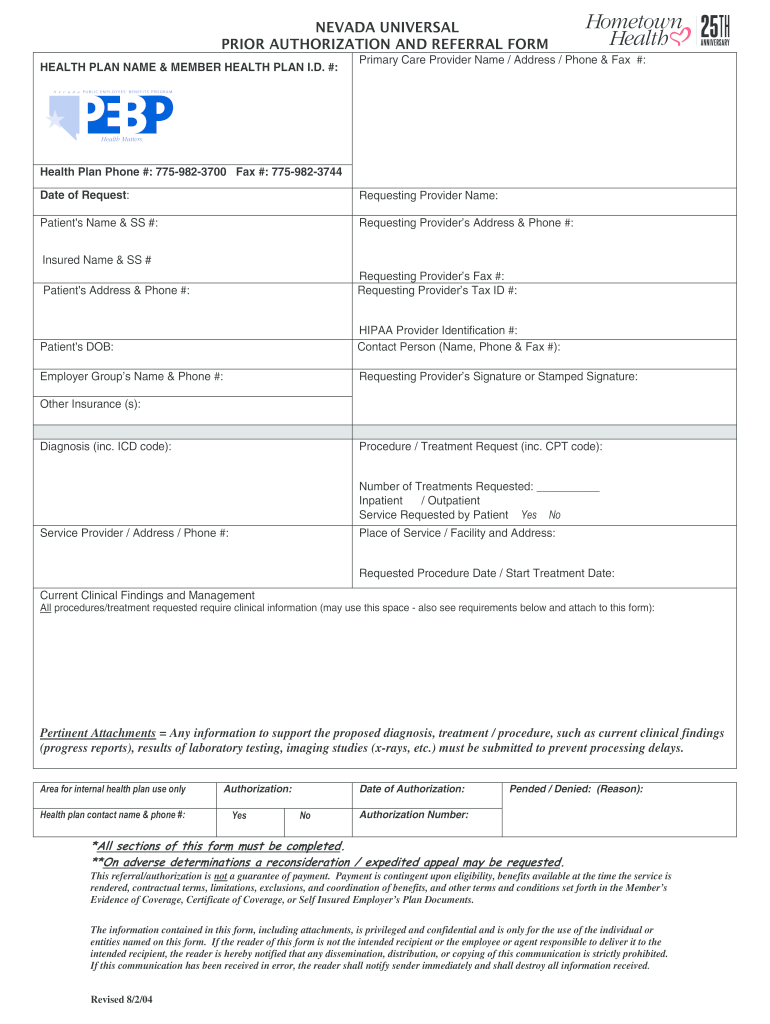  Nevada Universal Referral Form 2004