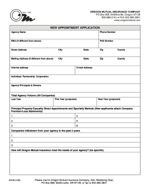 Agency Appointment Application Oregon Mutual Insurance  Form