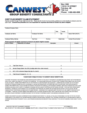 Cost Plus Claim Form Canwest Group Benefits